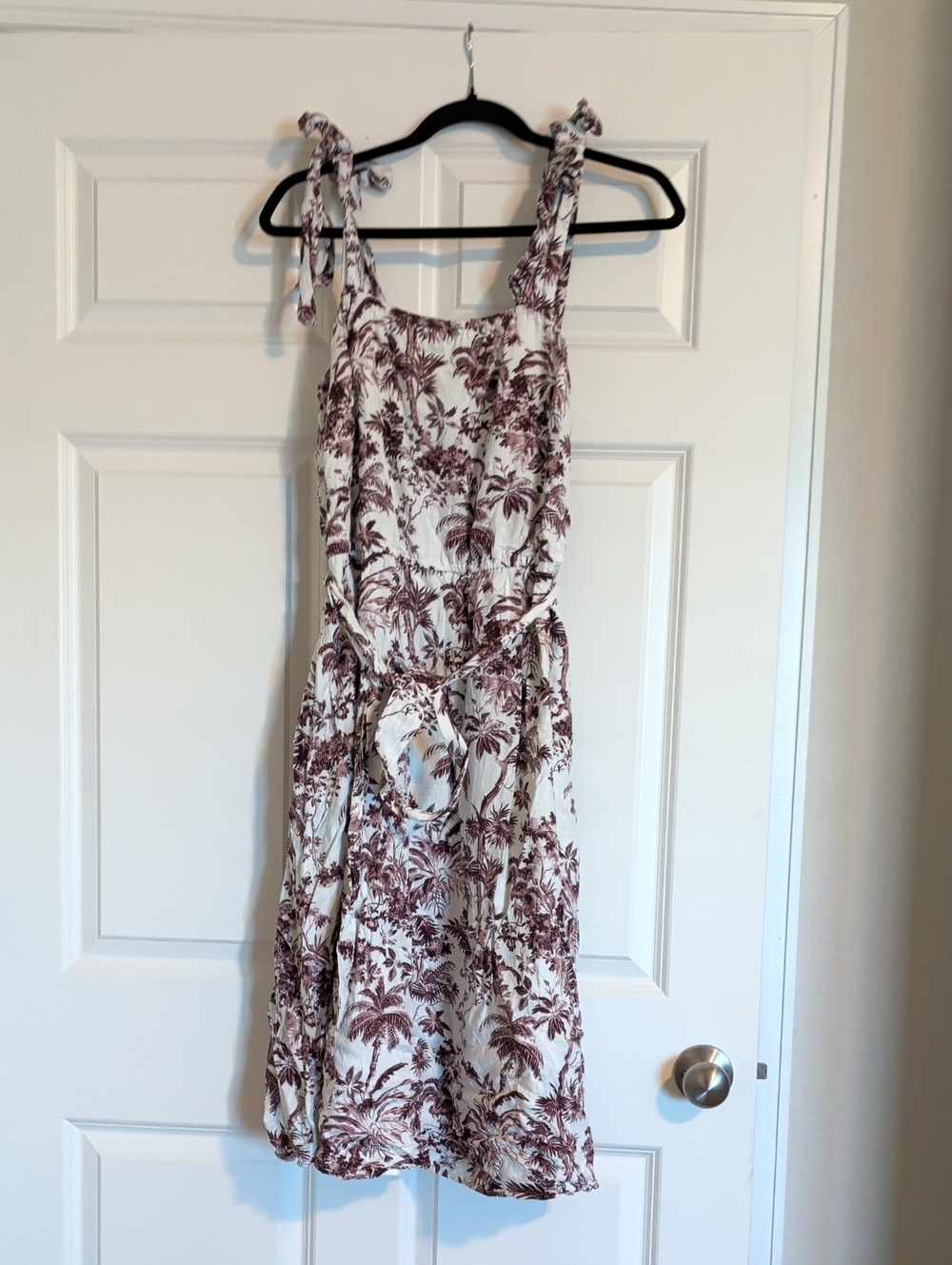 Women's White and Brown Floral Tie-Shoulder Jumpsuit